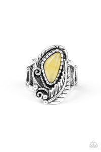 Paparazzi Palm Princess - Yellow Stone - Palm Silver Feather - Ring - $5 Jewelry with Ashley Swint