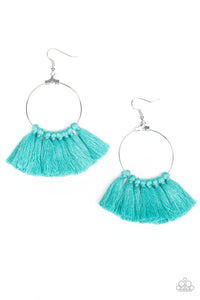 Paparazzi Peruvian Princess - Blue - Thread, Tassel, Fringe - Silver Hoop Earrings - $5 Jewelry With Ashley Swint