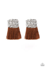 Load image into Gallery viewer, Paparazzi Plume Bloom - Brown - Thread / Fringe / Tassel - Hammered Silver Frame - Post Earrings - $5 Jewelry With Ashley Swint