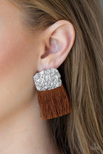 Load image into Gallery viewer, Paparazzi Plume Bloom - Brown - Thread / Fringe / Tassel - Hammered Silver Frame - Post Earrings - $5 Jewelry With Ashley Swint
