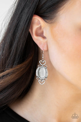 Paparazzi Port Royal Princess - White Moonstone - White Rhinestones - Silver Earrings - $5 Jewelry With Ashley Swint