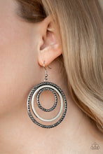 Load image into Gallery viewer, Paparazzi Rippling Refinement - Silver Hoops - Hematite Rhinestones - Earrings - $5 Jewelry With Ashley Swint