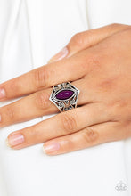 Load image into Gallery viewer, Paparazzi Roamin Rogue - Purple Bead - Marquise Shape - Silver Filigree - Ring - $5 Jewelry With Ashley Swint