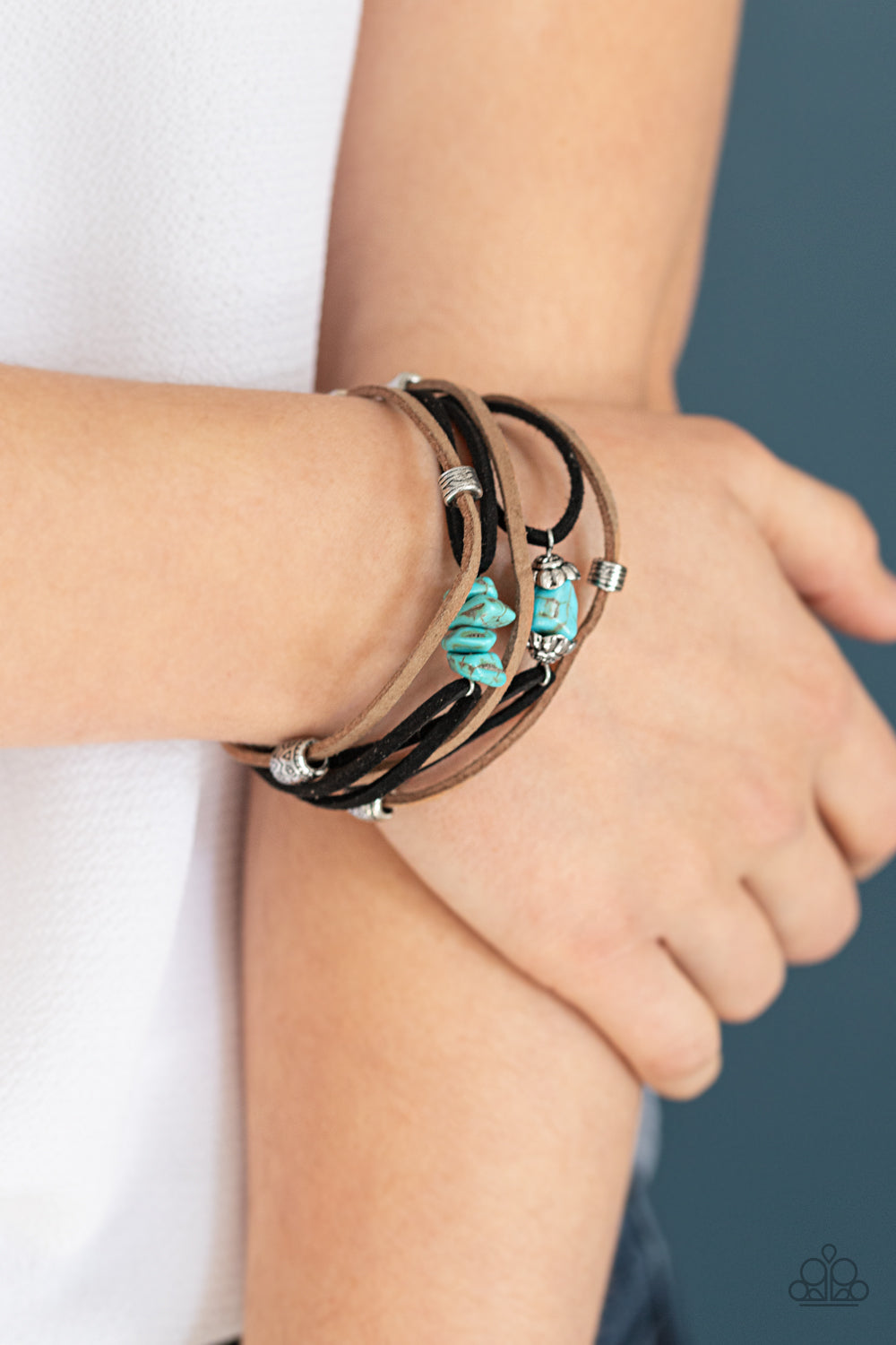 Paparazzi Rocky Mountain Rebel - Blue - Turquoise Stones - Adjustable Bracelet - $5 Jewelry with Ashley Swint