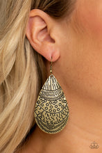 Load image into Gallery viewer, Paparazzi Safari Splash - Brass - Teardrop Stamped Patterns - Earrings - $5 Jewelry With Ashley Swint