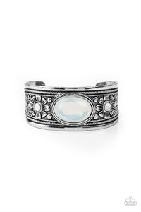 Paparazzi Sage Sanctuary - White - Embossed Thick Silver Cuff Bracelet - $5 Jewelry with Ashley Swint