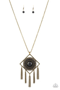 Paparazzi Sandstone Solstice - Brass - Black Stones - Necklace & Earrings - $5 Jewelry with Ashley Swint
