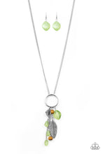 Load image into Gallery viewer, Paparazzi Sky High Style - GREEN - Silver Feather Charms - Bold Silver Hoop - Necklace &amp; Earrings - $5 Jewelry with Ashley Swint