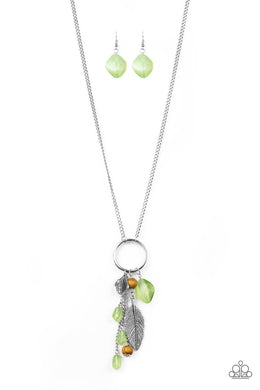 Paparazzi Sky High Style - GREEN - Silver Feather Charms - Bold Silver Hoop - Necklace & Earrings - $5 Jewelry with Ashley Swint
