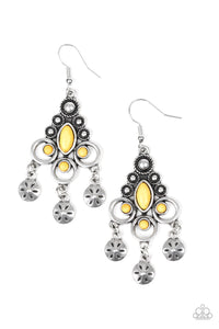Paparazzi Southern Expressions - Yellow - Ornate Silver Sand Dollars - Earrings - $5 Jewelry with Ashley Swint