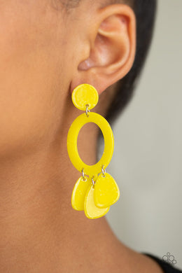 Paparazzi Sparkling Shores - Yellow Flecked Acrylic - Earrings - $5 Jewelry With Ashley Swint