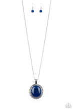 Load image into Gallery viewer, Paparazzi Stone Aura - Blue Stone - Leafy Filigree Pattern - Silver Chain Necklace and matching Earrings - $5 Jewelry With Ashley Swint