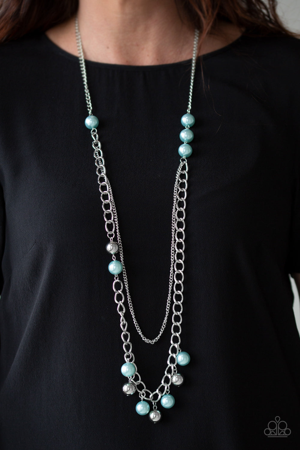 Paparazzi Modern Musical - Blue Pearls - Silver Thick Chain Necklace & Earrings - $5 Jewelry with Ashley Swint