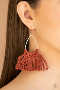 Paparazzi Tassel Treat - Brown - Thread, Tassel, Fringe - Silver Teardrop - Earrings - $5 Jewelry with Ashley Swint
