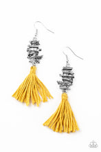 Load image into Gallery viewer, Paparazzi Tiki Tassel - Yellow - Stacked Silver Frame - Thread / Tassel / Fringe - Earrings - $5 Jewelry with Ashley Swint