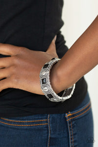 Paparazzi Tribal Trailblazer - Black Beaded Centers - Silver Frame Stretchy Band Bracelet - $5 Jewelry With Ashley Swint