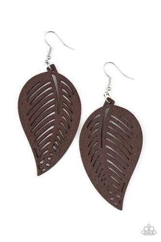 Paparazzi Tropical Foliage - Brown - Wooden Frame Leaf Pattern - Earrings - $5 Jewelry with Ashley Swint