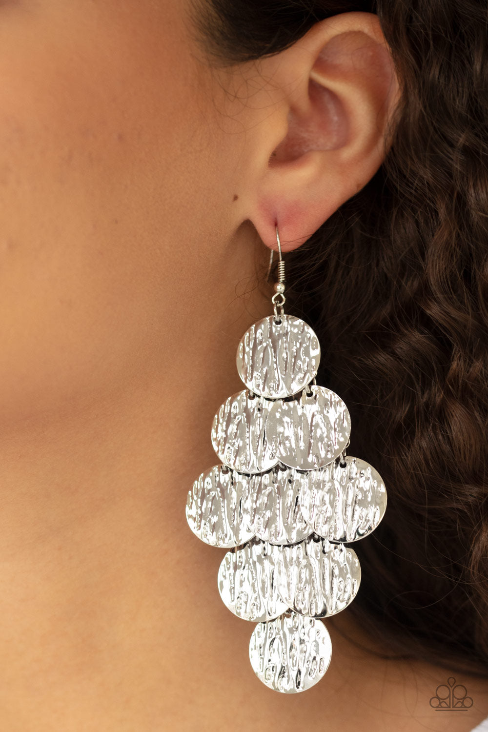 Paparazzi Uptown Edge - Silver - Embossed Rippling Silver Discs - Earrings - $5 Jewelry with Ashley Swint