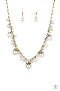Paparazzi Uptown Pearls - Brass - White Pearls - Necklace & Earrings - $5 Jewelry with Ashley Swint