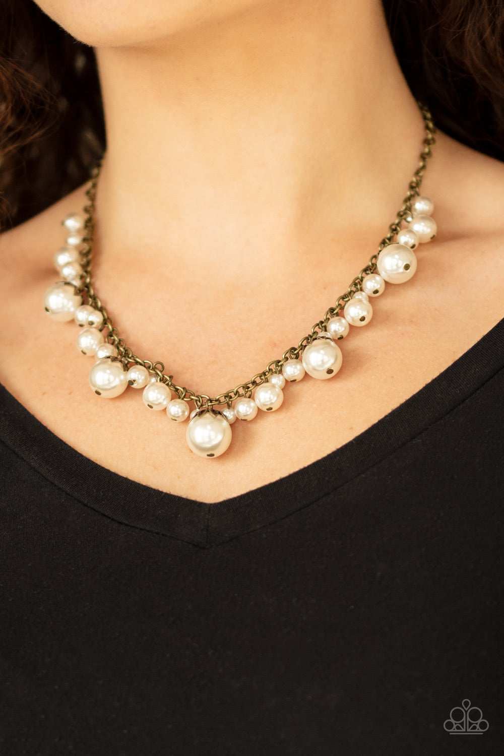 Paparazzi Uptown Pearls - Brass - White Pearls - Necklace & Earrings - $5 Jewelry with Ashley Swint