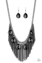Load image into Gallery viewer, Paparazzi Vixen Conviction - Black Gunmetal Teardrops - Fringe Statement Necklace &amp; Earrings - $5 Jewelry with Ashley Swint