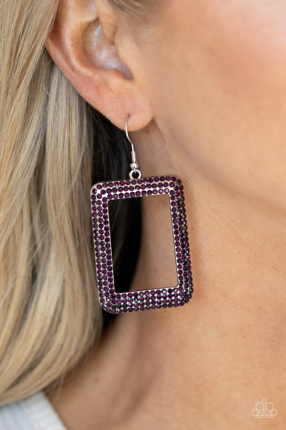 PRE-ORDER - Paparazzi World FRAME-ous - Purple Rhinestones - Earrings - $5 Jewelry with Ashley Swint