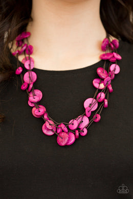Paparazzi Bermuda Beach House - Pink Wooden Necklace and matching Earrings - $5 Jewelry With Ashley Swint