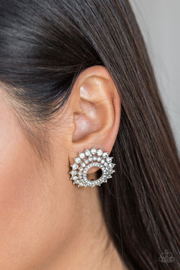 Paparazzi Buckingham Beauty - White Rhinestone - Post Earrings - $5 Jewelry With Ashley Swint