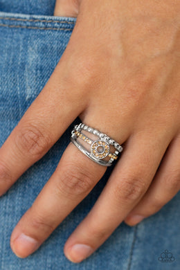 Paparazzi Cost of Living - Brown - Topaz Golden Rhinestones - Silver Dainty Band Ring - $5 Jewelry With Ashley Swint