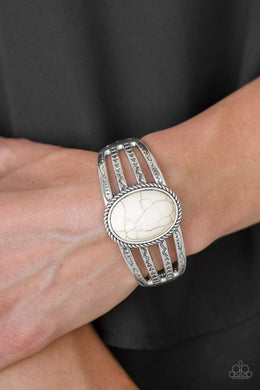 Paparazzi Desert Glyphs - White Stone - Hinged Bracelet - $5 Jewelry With Ashley Swint