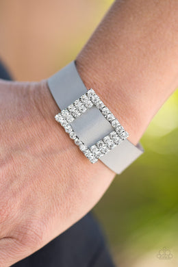 Paparazzi Diamond Diva - Silver / Gray Leather - White Rhinestones - Wrap Bracelet - $5 Jewelry With Ashley Swint