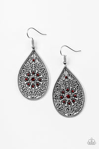 Paparazzi Dinner Party Posh - Red Rhinestones - Silver Earrings - $5 Jewelry With Ashley Swint