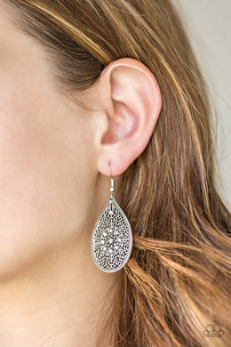 Paparazzi Dinner Party Posh - White - Filigree and Rhinestone Earrings - $5 Jewelry With Ashley Swint