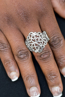 Paparazzi Dizzy Demure - Silver - Antiqued Shimmer - Filigree Ring - $5 Jewelry With Ashley Swint