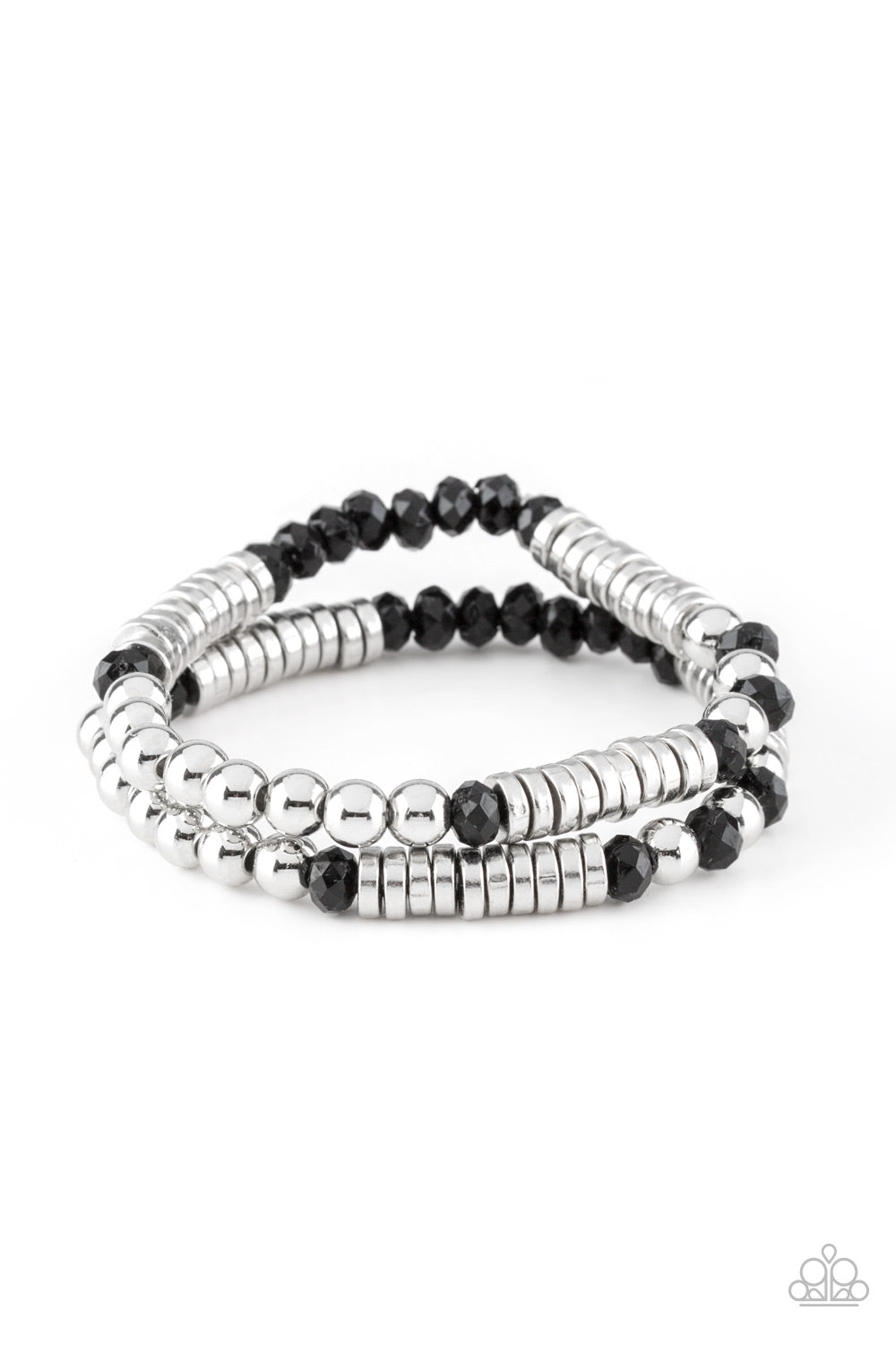 Paparazzi Downright Dressy - Black - and Silver Beads - Stretchy Band Bracelets - $5 Jewelry with Ashley Swint