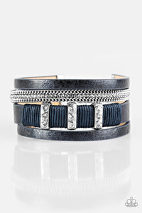 Paparazzi FAME Night - Blue Leather - White Rhinestones - Silver Adjustable Chain - Bracelet - $5 Jewelry With Ashley Swint