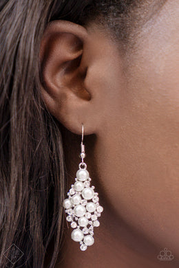 Paparazzi Famous Fashion - White Pearl - Rhinestones Earrings - Fashion Fix - December 2018 - $5 Jewelry With Ashley Swint