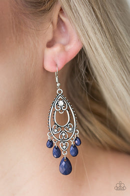 Paparazzi Fashion Flirt - Blue - White Rhinestones - Silver Heart Earrings - $5 Jewelry With Ashley Swint