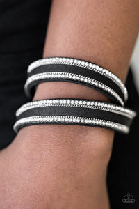 Paparazzi Going For Glam - Black - White Rhinestones - Double Wrap / Snap Bracelet - $5 Jewelry With Ashley Swint