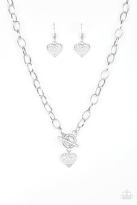 Paparazzi Harvard Hearts - White Rhinestones - Heart Necklace & Earrings - $5 Jewelry With Ashley Swint