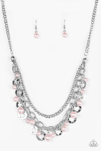 Paparazzi Hoppin Hearts - Pink Pearly Beads - Heart Cut Out - Silver Chains Necklace & Earrings - $5 Jewelry With Ashley Swint