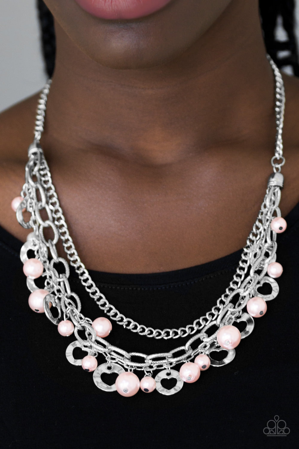 Paparazzi Hoppin Hearts - Pink Pearly Beads - Heart Cut Out - Silver Chains Necklace & Earrings - $5 Jewelry With Ashley Swint