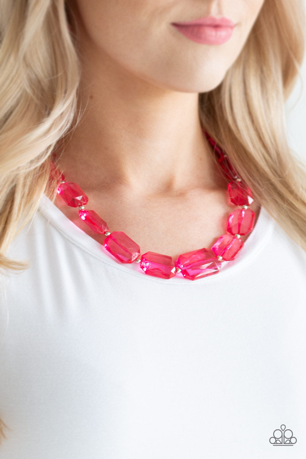 Paparazzi ICE Versa - Pink Acrylic - Necklace & Earrings - Life of the Party Exclusive May 2019 - $5 Jewelry With Ashley Swint