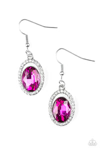 Paparazzi Imperial SHINE-ness - Pink Gem - White Rhinestones - Silver Earrings - $5 Jewelry With Ashley Swint