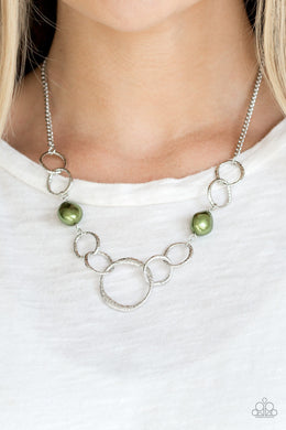 Paparazzi Lead Role - Green - Pearly Pebbles - Hammered Silver Rings - Necklace and matching Earrings - $5 Jewelry With Ashley Swint