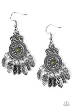 Load image into Gallery viewer, Paparazzi Lower East WILDSIDE - Green Beads - Silver Leaves - Ornate Silver Earrings - $5 Jewelry With Ashley Swint