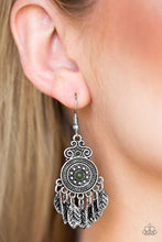 Load image into Gallery viewer, Paparazzi Lower East WILDSIDE - Green Beads - Silver Leaves - Ornate Silver Earrings - $5 Jewelry With Ashley Swint