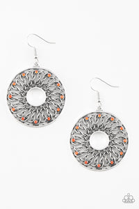 Paparazzi Malibu Musical - Orange Rhinestones - Silver Hoop Earrings - $5 Jewelry With Ashley Swint