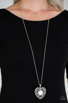 Paparazzi One Heart - White Moonstone - Necklace & Earrings - $5 Jewelry With Ashley Swint