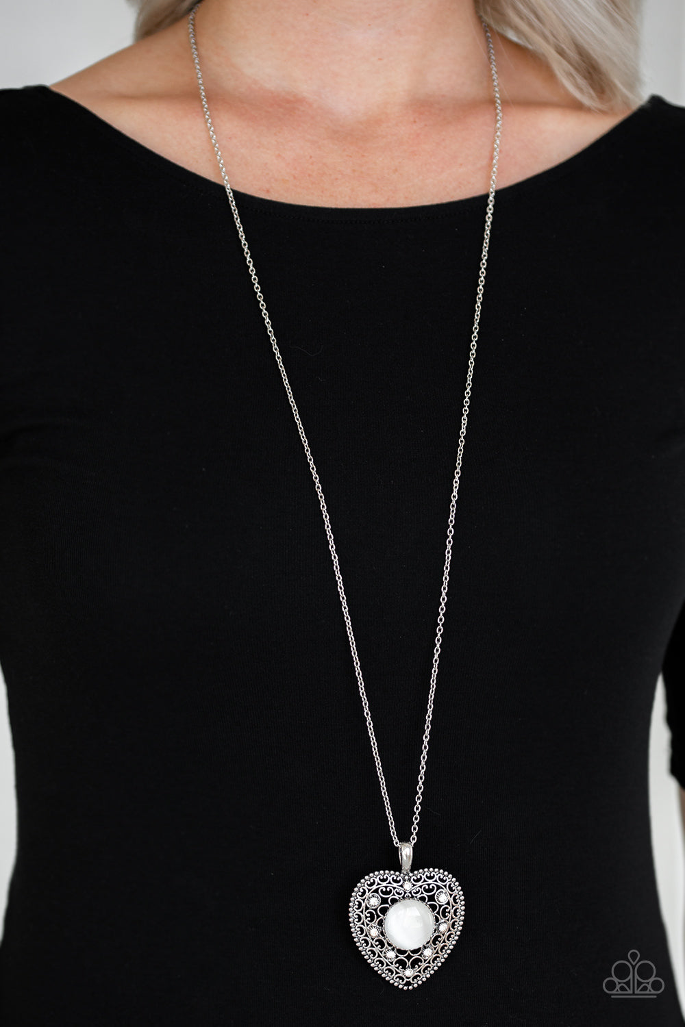 Paparazzi One Heart - White Moonstone - Necklace & Earrings - $5 Jewelry With Ashley Swint